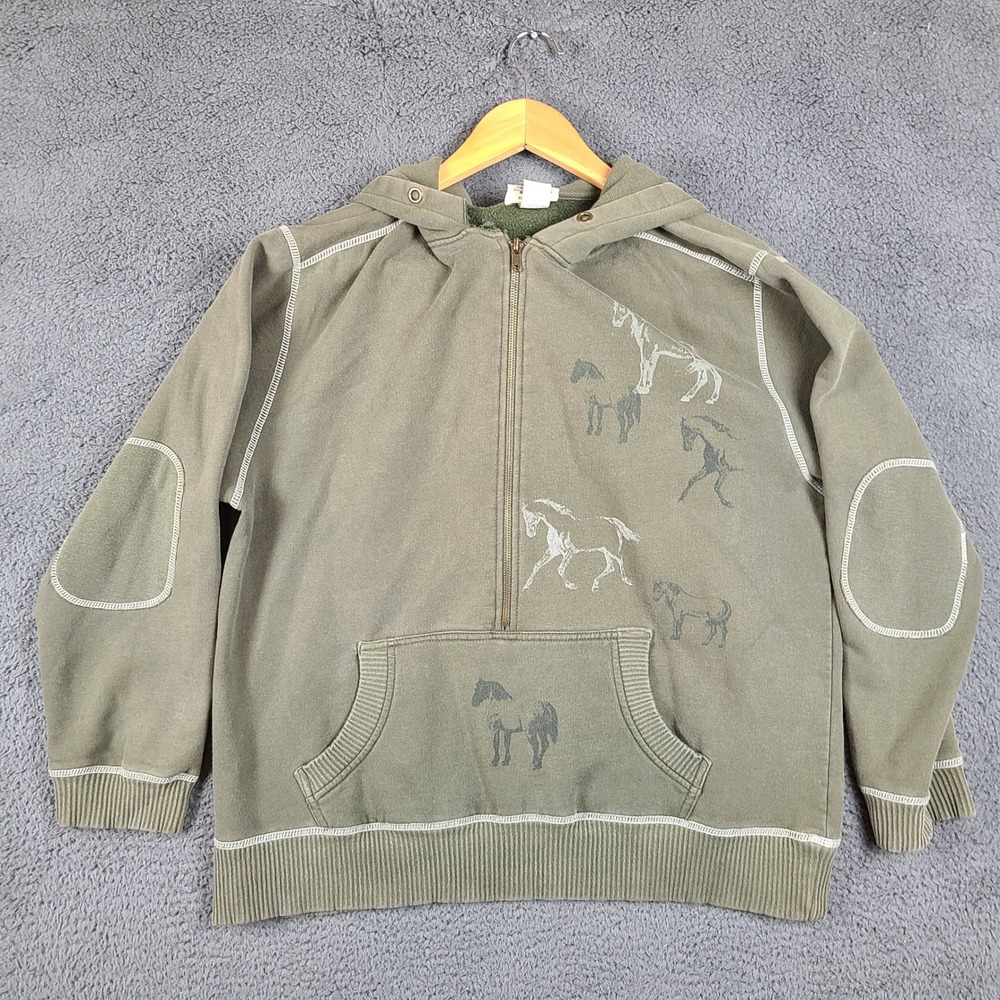 Artisans Inc Horse Graphic Quarter Zip Hoodie Olive Green XL Equestrian Fleece